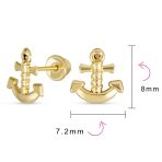 Petite Nautical Anchor Stud Earrings Genuine 14K Yellow Gold for Beach Vacations - Image 4