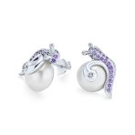 3D Nautical Zirconia Snail & Pearl Stud Earrings Silver