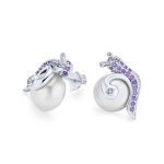 3D Nautical Zirconia Snail & Pearl Stud Earrings Silver