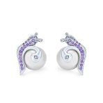 3D Nautical Zirconia Snail & Pearl Stud Earrings Silver - Image 2
