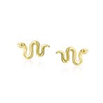 Garden Crawler Reptile Snake Stud Earrings Yellow Gold Plated Silver - Image 7