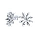 Elegant Bridal Holiday Snowflake Flower Marquise CZ Stud Earrings Silver