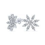 Elegant Bridal Holiday Snowflake Flower Marquise CZ Stud Earrings Silver