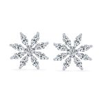 Elegant Bridal Holiday Snowflake Flower Marquise CZ Stud Earrings Silver - Image 2