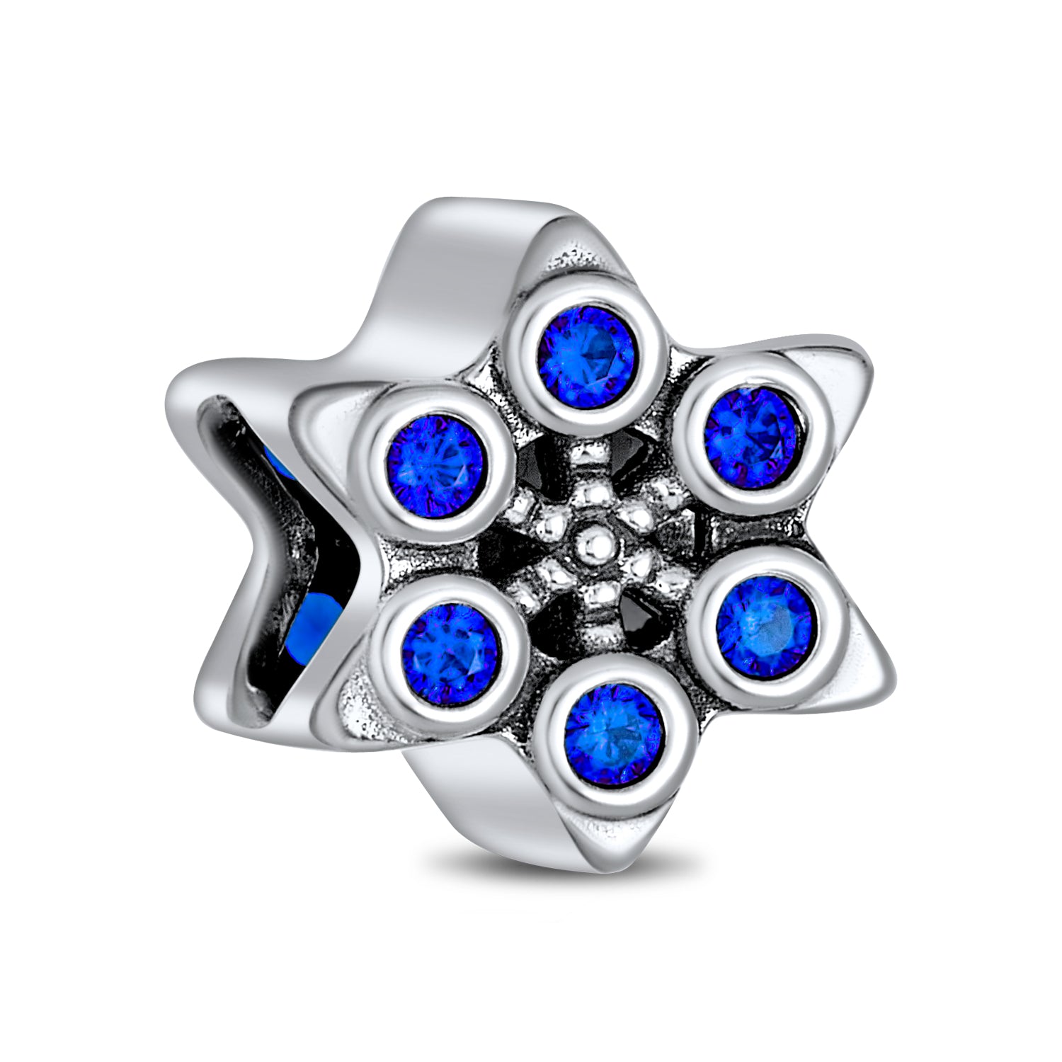 snowflake-bead-topaz-blue-charm_pbx-mdr-3858j050_1 Christmas Charm Bead Blue Snowflake CZ for Winter Bracelets - Image 1