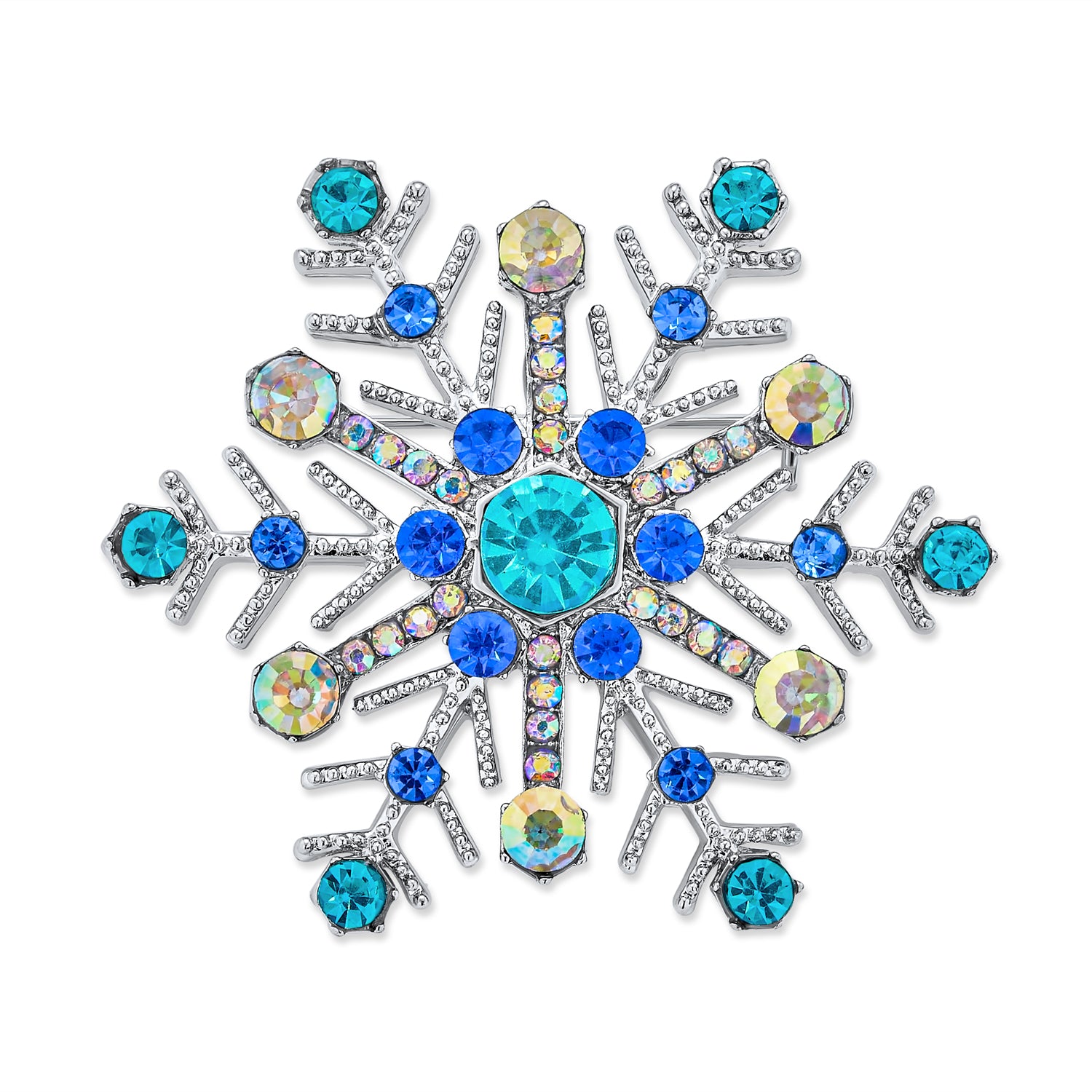 snowflake-blue-crystal-pin-brooch_faj-dbh00393_20_2 Large Multi Ice Blue Snowflake Brooche Pin Crystal Holiday Party Rhodium Plated - Image 1