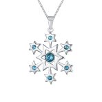 Holiday Winter Snowflake Ice Blue CZ Necklace & Earrings Set Sterling Silver - Image 2