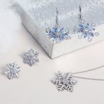 Holiday Party Snowflake Pendant Necklace & Earrings Set Blue CZ Sterling Silver - Image 11