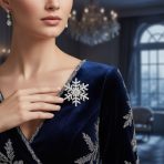 Classic Christmas Brooche Pin White Pearl Crystal Snowflake Scarf Accessory - Image 3