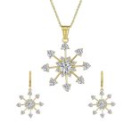 Festive Christmas Jewelry Set CZ Snowflake Earrings and Necklace Gold Plated