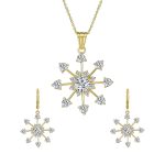 Festive Christmas Jewelry Set CZ Snowflake Earrings and Necklace Gold Plated