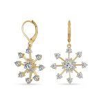 Festive Christmas CZ Snowflake Dangle Chandelier Earrings Gold Plated Lever Back