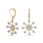 Festive Christmas CZ Snowflake Dangle Chandelier Earrings Gold Plated Lever Back