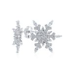 Holiday Party Snowflake Cubic Zirconia Encrusted Stud Earrings Sterling Silver