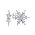 Holiday Party Snowflake Cubic Zirconia Encrusted Stud Earrings Sterling Silver