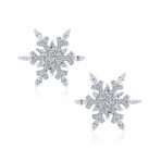 Holiday Party Snowflake Cubic Zirconia Encrusted Stud Earrings Sterling Silver - Image 2