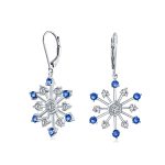 Winter White Ice Blue Snowflake Dangle Chandelier Earrings Cubic Zirconia Silver