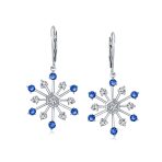 Winter White Ice Blue Snowflake Dangle Chandelier Earrings Cubic Zirconia Silver - Image 2