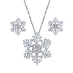 Holiday Party Snowflake Pendant Necklace & Earrings Set Blue CZ Sterling Silver
