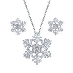 Holiday Party Snowflake Pendant Necklace & Earrings Set Blue CZ Sterling Silver