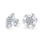 Cubic Zirconia Snowflake CZ Stud Earrings, Sterling Silver for Holiday Parties
