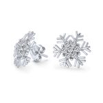 Cubic Zirconia Snowflake CZ Stud Earrings, Sterling Silver for Holiday Parties