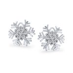Cubic Zirconia Snowflake CZ Stud Earrings, Sterling Silver for Holiday Parties - Image 3
