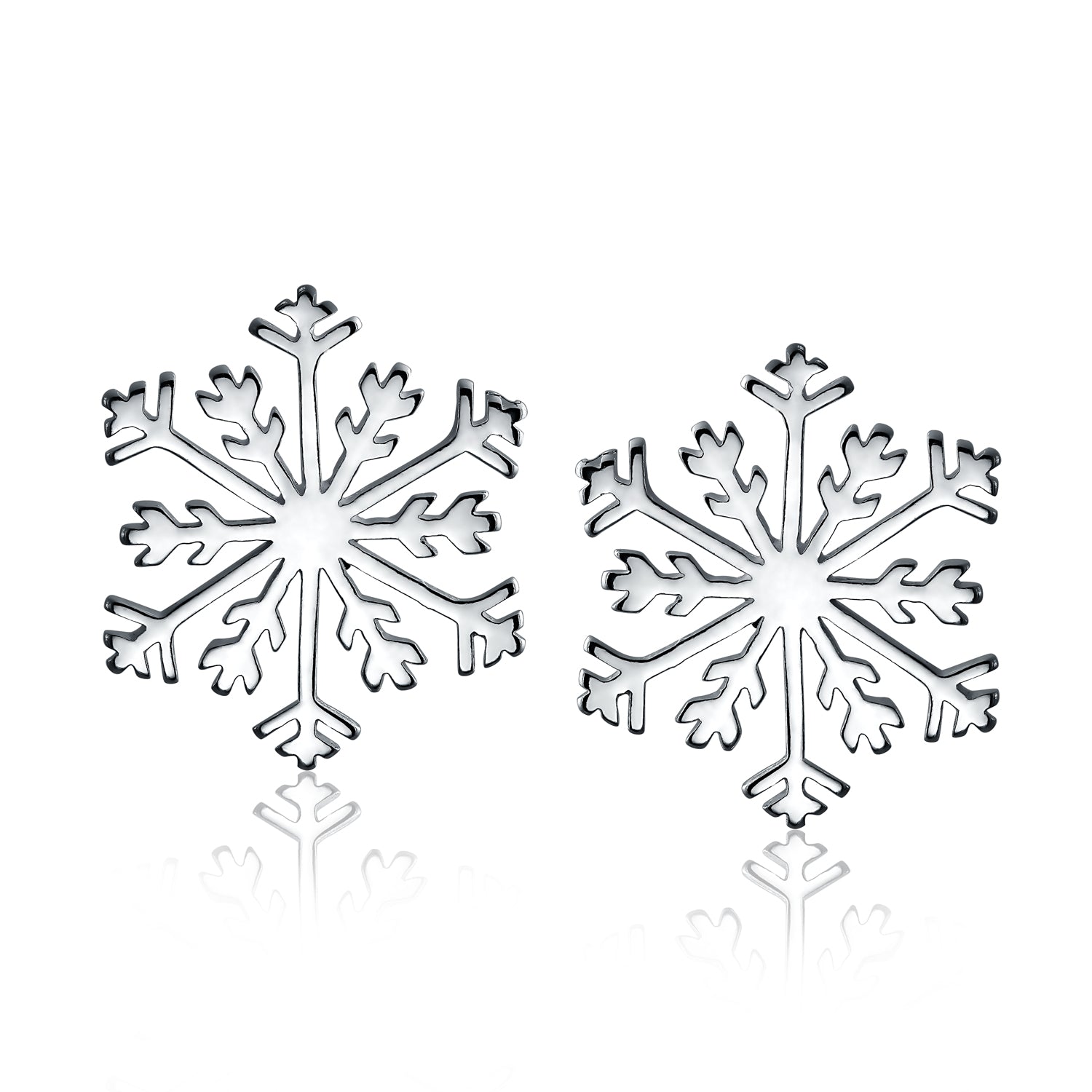 snowflake-earrings-silver-stud_pfs-12-5918-s Classic Snowflake Stud Earrings Polished Sterling Silver for Christmas Parties - Image 1