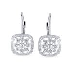Square Art Deco Dangle Chandelier Earrings CZ Snowflake Sterling Silver - Image 2