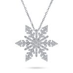 Winter Holiday Snowflake Pendant Necklace Rhodium Plated for Christmas Parties