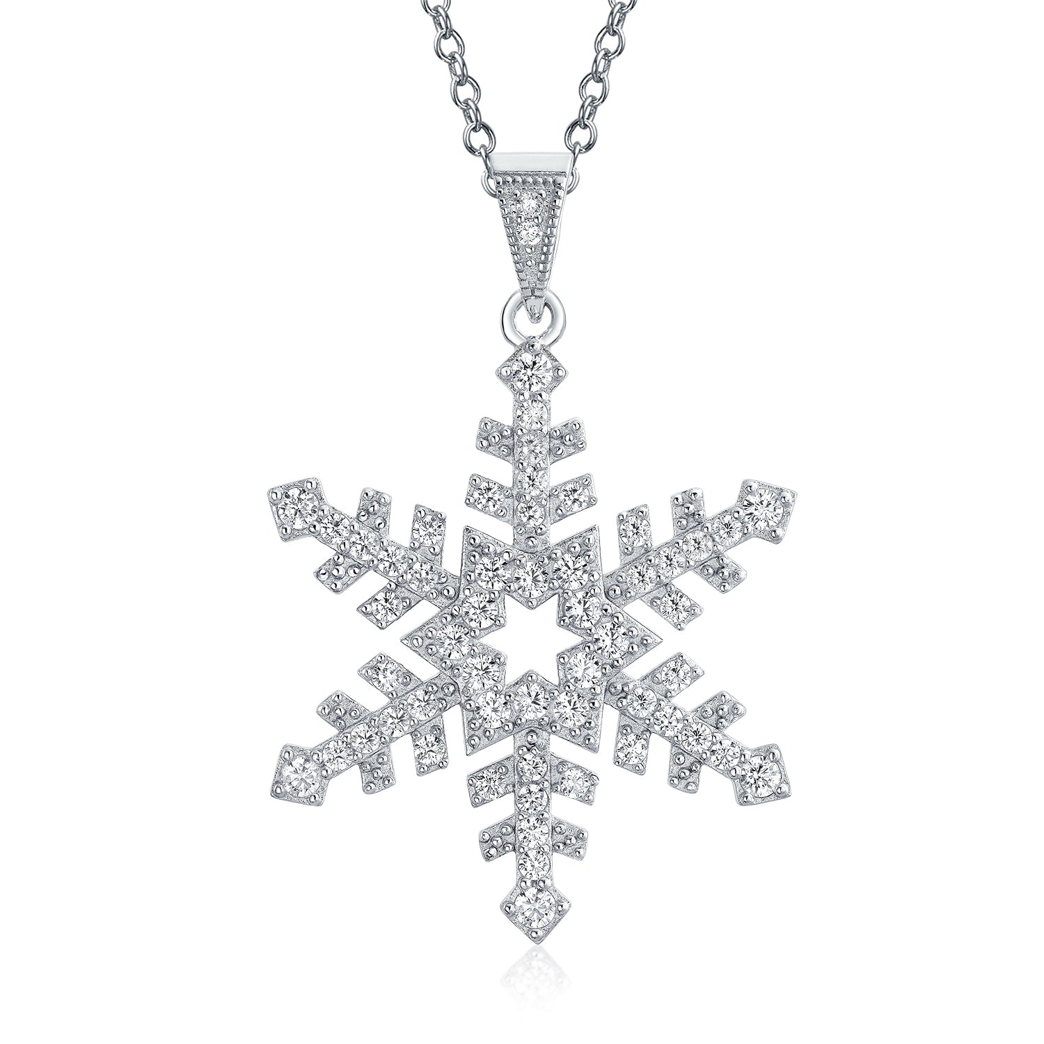 snowflake-pendant-silver-cz-necklace_eos-yap0416-az_1 Winter Holiday Snowflake Pendant Necklace in Sterling Silver for Parties - Image 1