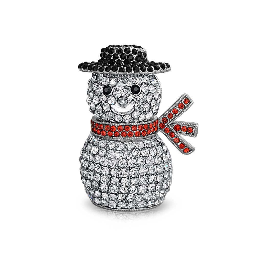 snowman-scarf-brooch-pin-silver-plated_faj-dbh00715_1 Winter Holiday White Glitter Crystal Snowman Scarf Brooche Pin Silver Plated - Image 1