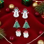 Set of 3 Small Holiday Winter Santa Claus Christmas Tree Snowman Stud Earrings - Image 3