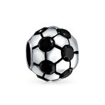 Black CZ Soccer Ball Mom Football Player Charm Bead Silver