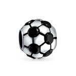 Black CZ Soccer Ball Mom Football Player Charm Bead Silver