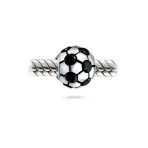 Black CZ Soccer Ball Mom Football Player Charm Bead Silver - Image 2