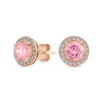 Round Solitaire Halo Purple CZ Stud Earrings.925 Sterling Silver 8MM - Image 2