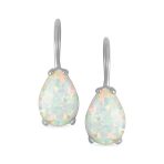Orange White Teardrop Opal Drop Earrings Gold Plated Silver Fish Hook - Image 3