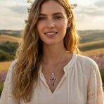 Blue Lapis Heart Cross Necklace & Dome Stud Earrings Jewelry Set Sterling Silver - Image 2