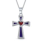 Blue Lapis Heart Cross Necklace & Dome Stud Earrings Jewelry Set Sterling Silver - Image 4