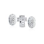 Set of 3 Sparkling CZ Cross & Spacer White Crystal Charm Bead Sterling Silver
