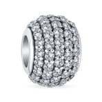 Sparkling Dome Crystal Bead Charm Spacer Sterling Silver for European Bracelet