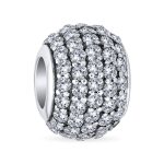 Sparkling Dome Crystal Bead Charm Spacer Sterling Silver for European Bracelet