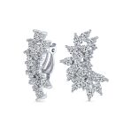 Elegant Statement Ear Crawler Clusters Sparkling Cubic Zirconia CZ Leaf Clip On Earrings Non Pierced Ears