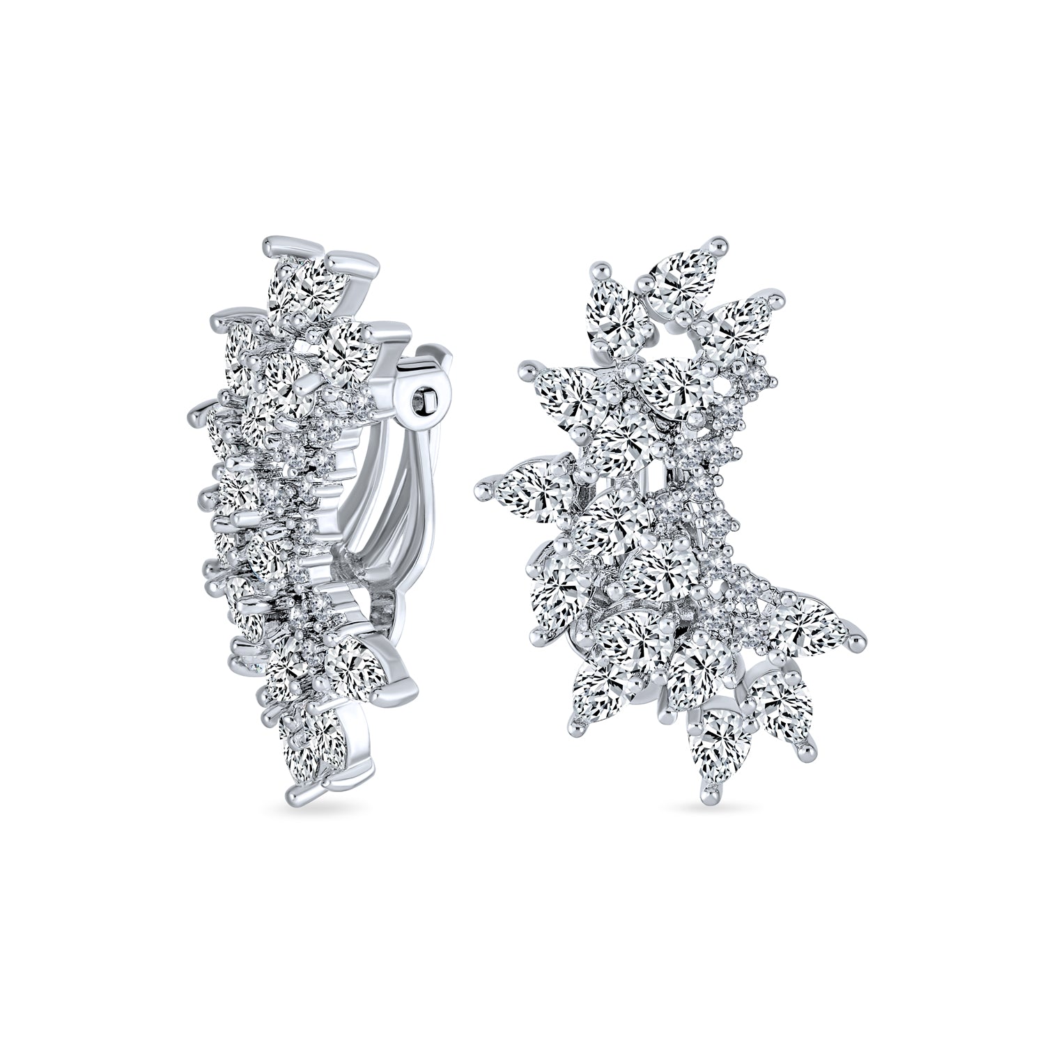 spiky-cz-earring-silver-ag-ez-7801si_20_1 Elegant Statement Ear Crawler Clusters Sparkling Cubic Zirconia CZ Leaf Clip On Earrings Non Pierced Ears - Image 1