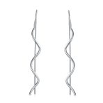 Geometric Wavy Zig Zag Thin Wire Dangle Earrings in  Sterling Silver - Image 3
