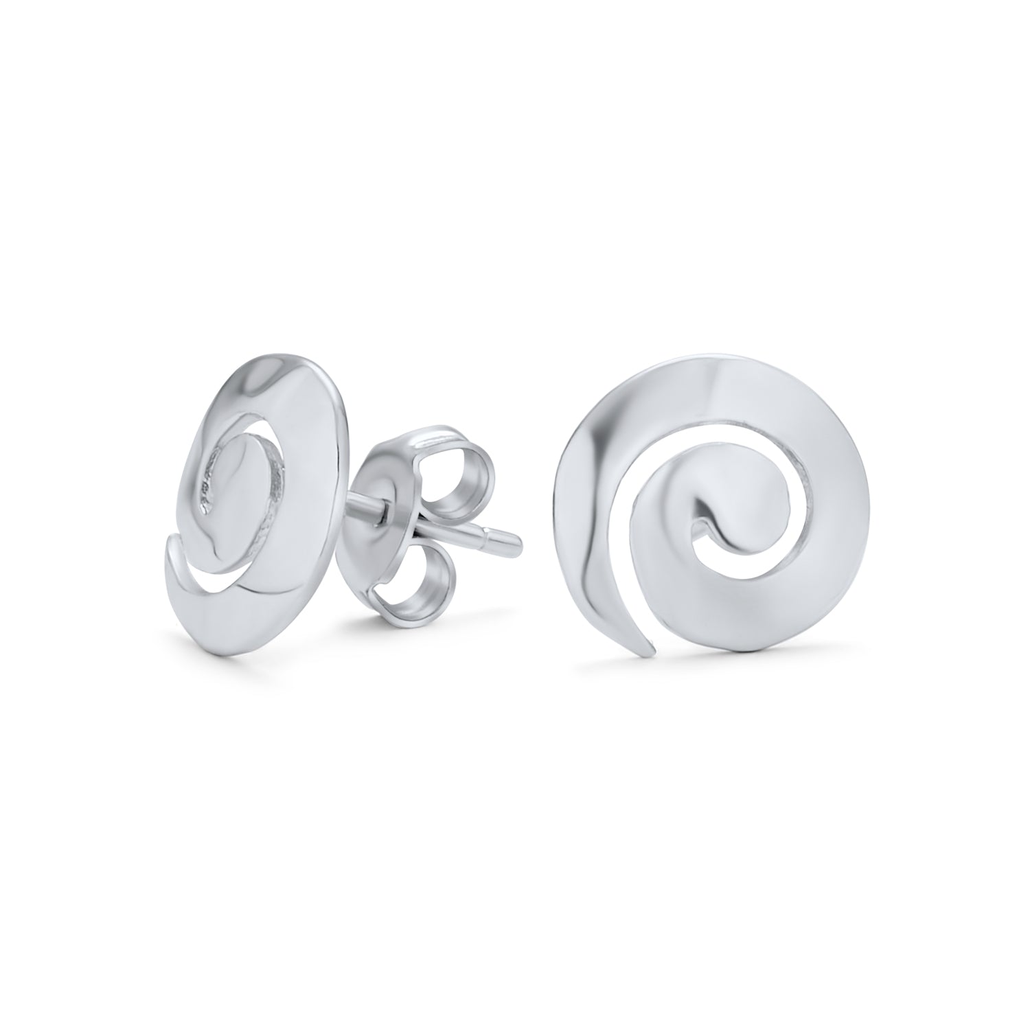 spiral-swirl-silver-earrings-studs_pfs-12-5583h-s_1 Boho Hammered Geometric Swirl Stud Earrings 14K Gold Silver - Image 1