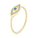 Minimalist CZ Halo Evil Eye 1MM Band Midi Ring Gold Plated Sterling Silver - Image 5