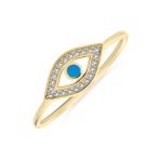 Minimalist CZ Halo Evil Eye 1MM Band Midi Ring Gold Plated Sterling Silver - Image 2