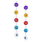 Turkish Spiritual Protection Multi Color Evil Eye Long Dangling Earrings .925 Sterling Silver 2.5" - Image 2